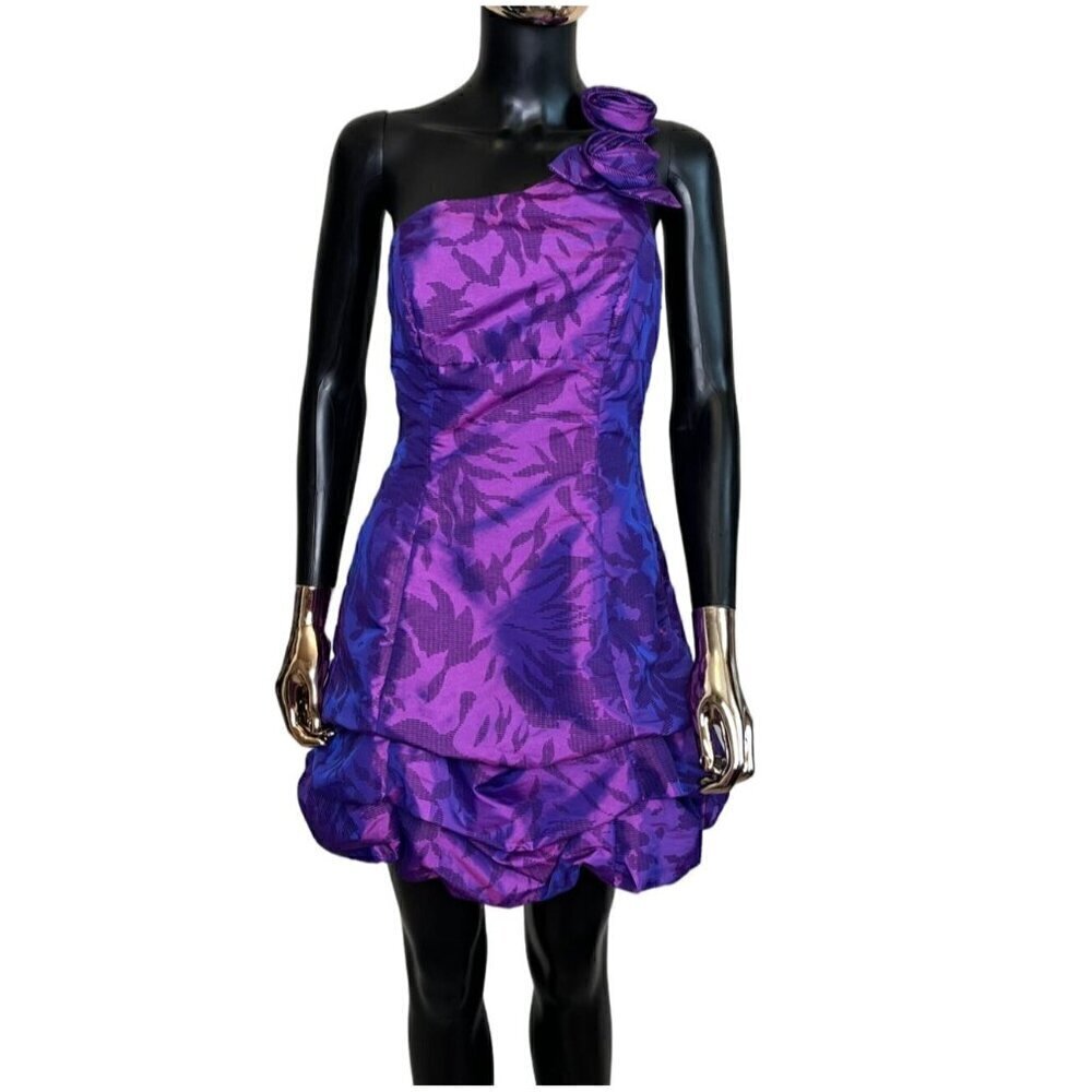 Roberta Purple One Shoulder Jacquard Mini Dress Sz 6 Cocktail Wedding Guest - Picture 2 of 9